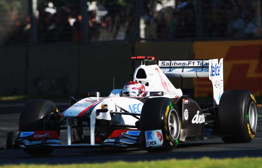 Kamui Kobayashi at the wheel of his Sauber C30, the team were later excluded for a rear wing technical infringement