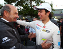 Sergio Perez is congratulated by Peter Sauber after his seventh-place finish ... disappointment was to follow