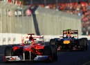 Mark Webber uses the DRS in pursuit of Fernando Alonso