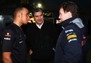 Lewis Hamilton and Christian Horner talk in the paddock in Melbourne