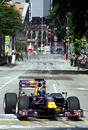 David Coulthard drives a Red Bull in downtown Kuala Lumpur