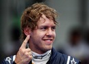 Sebastian Vettel celebrates his pole position