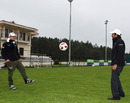 Tonio Liuzzi and Narain Karthikeyan show off their football skills at the Besiktas Football Club training ground