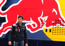 Mark Webber outside the Red Bull garages