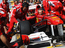 Ferrari practise pit stops with wet tyres