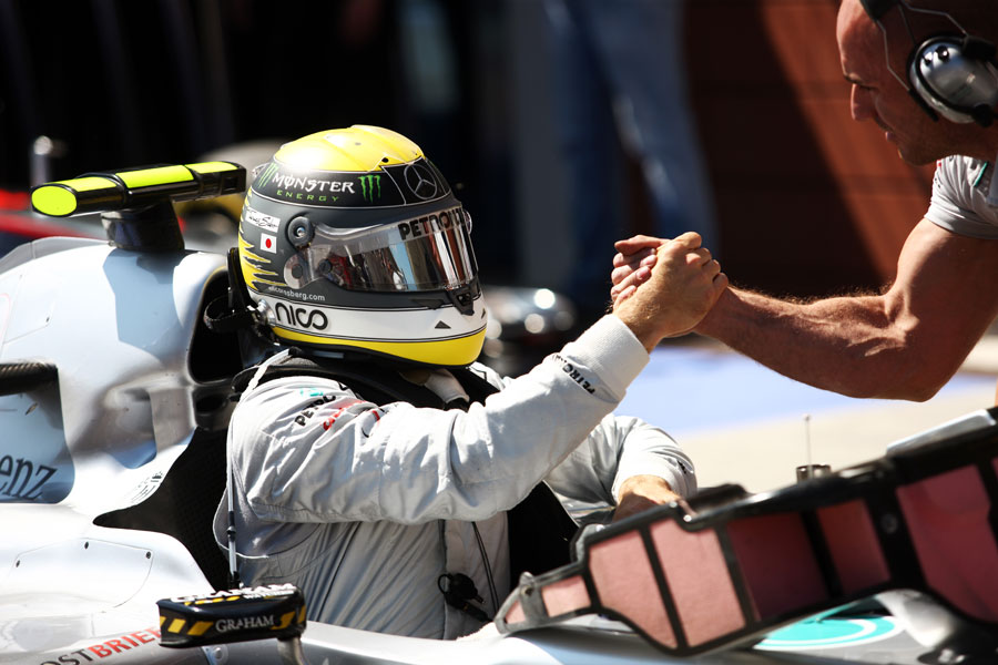 Nico Rosberg is congratulated on his third position