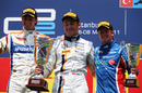 Race winner Stefano Coletti on the podium with Geido van der Garde and Sam Bird