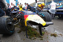 The remains of Sebastian Vettel's Red Bull after his Friday morning crash