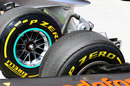 Pirelli tyres on a McLaren and a Mercedes
