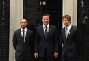 Lewis Hamilton and Jenson Button with Prime Minister David Cameron at Downing Street for the launch of the UN's 'Decade of Action for Road Safety' campaign
