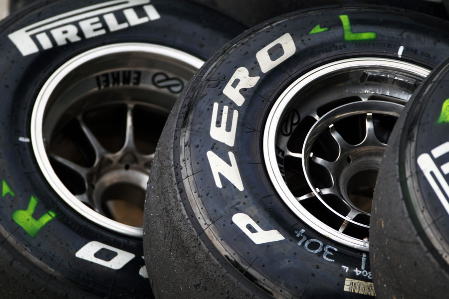 Used Pirelli tyres in the paddock
