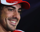 Fernando Alonso answers questions on his new Ferrari contract in the press conference 
